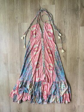 Mamey Beachwear Paisley Halter Tassel Dress M Pink
